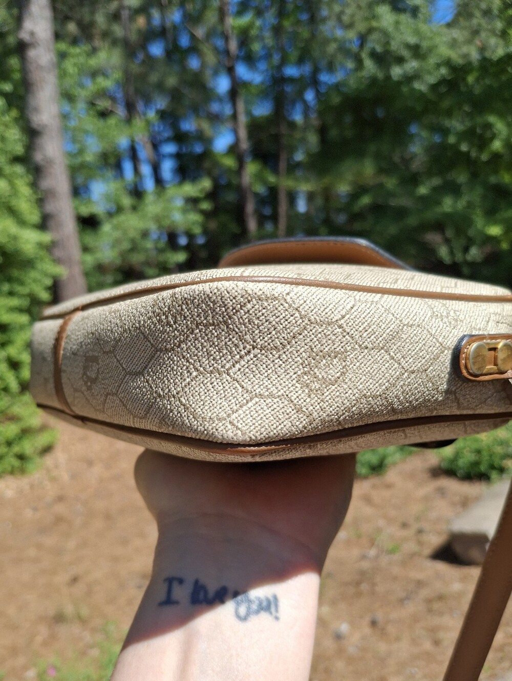 Vintage 80s Christian Dior Cream Coated Canvas & Brown Leather Crossbody Bag COA - Picture 9 of 16